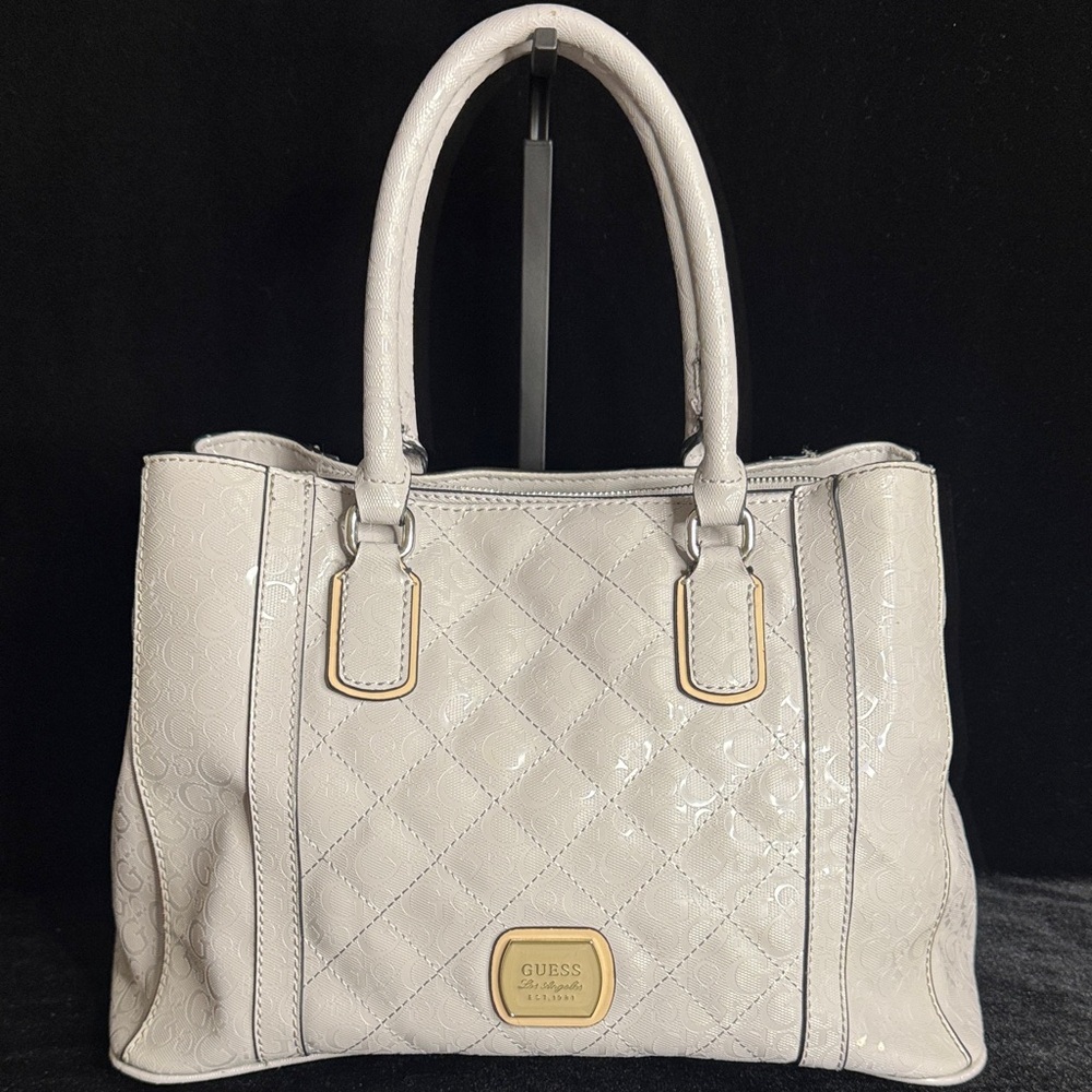 GUESS Glossy Cream Quilted Satchel
